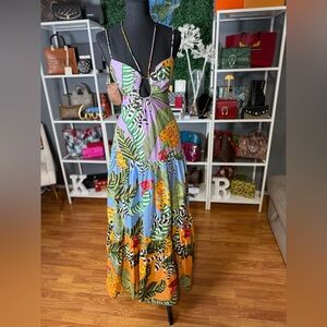 FARM Rio Mixed Striped Bananas Maxi Dress